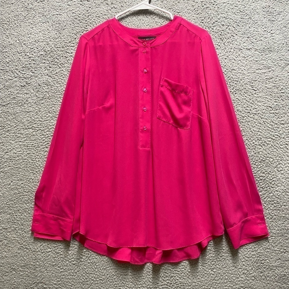 Lane Bryant Top Womens 14/16 Pink Sheer Thin Long Sleeve Button Blouse